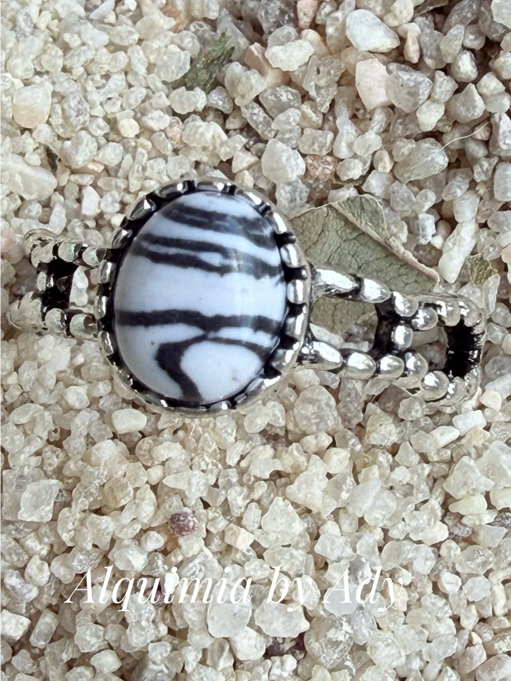 Silver-Tone Marquise White & Gray and white howlite Stone Ring